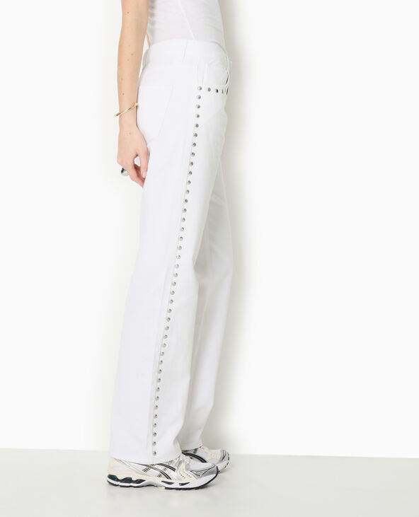 Jean straight taille basse avec clous blanc - Pimkie