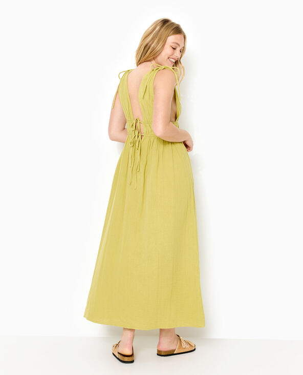 Robe longue en gaze de coton avec nouettes vert kaki - Pimkie