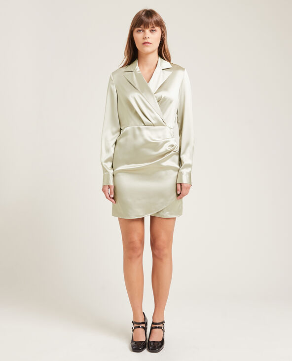 Robe courte cache-cœur en satin blanc - Pimkie