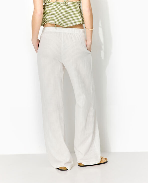 Pantalon droit en tissu effet quadrillé blanc - Pimkie