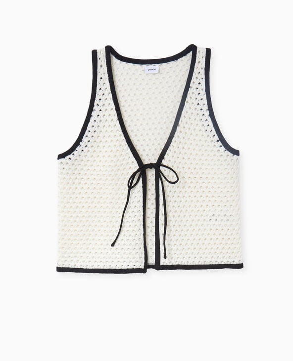 Gilet sans manches en crochet avec nouette blanc - Pimkie