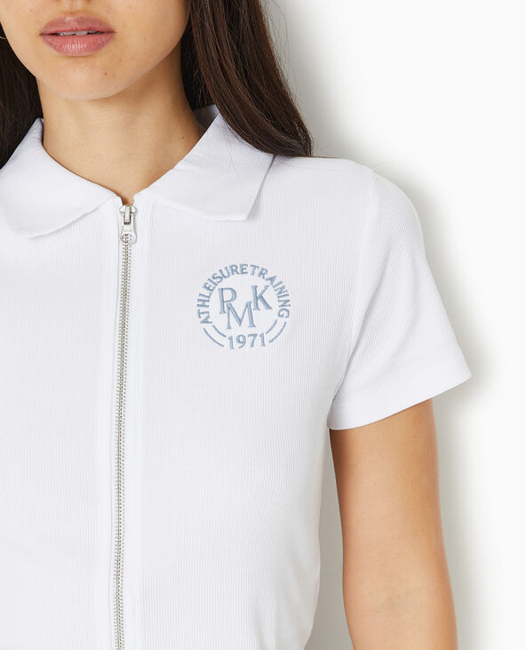 Polo zippé en maille côtelée blanc - Pimkie