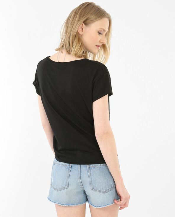 T-shirt à nouer à patchs noir - Pimkie