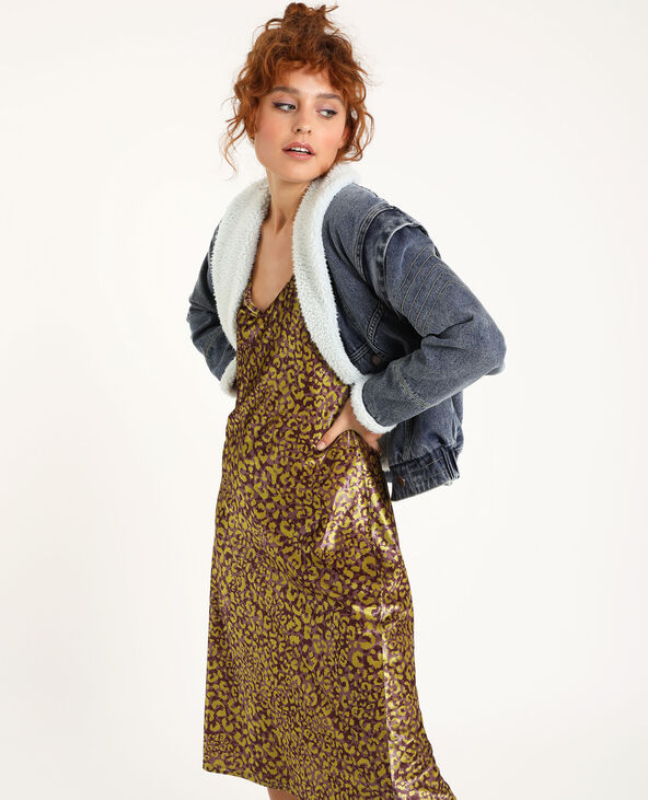 Blouson en jean col mouton bleu foncé - Pimkie