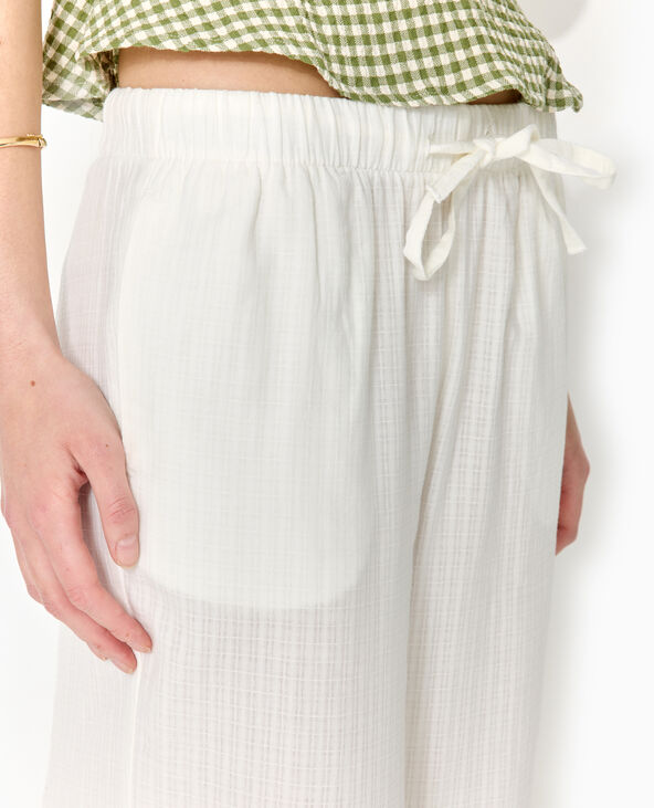 Pantalon droit en tissu effet quadrillé blanc - Pimkie