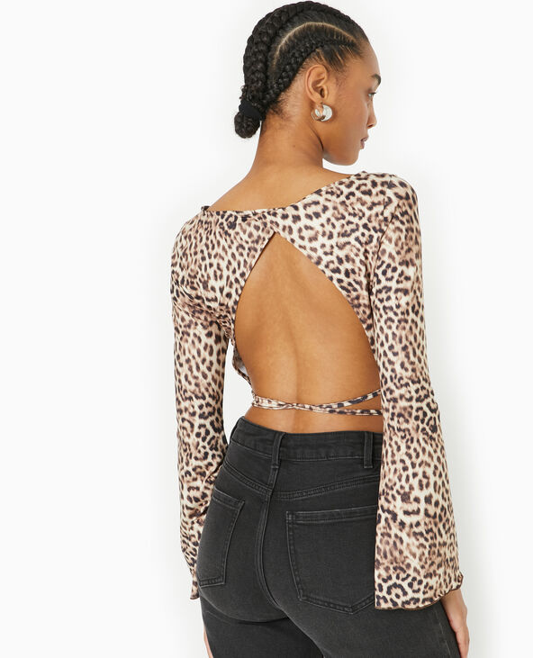 Top dos-nu manches flare motif léopard marron - Pimkie