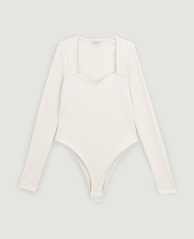 Body maille côtelée encolure cœur blanc - Pimkie