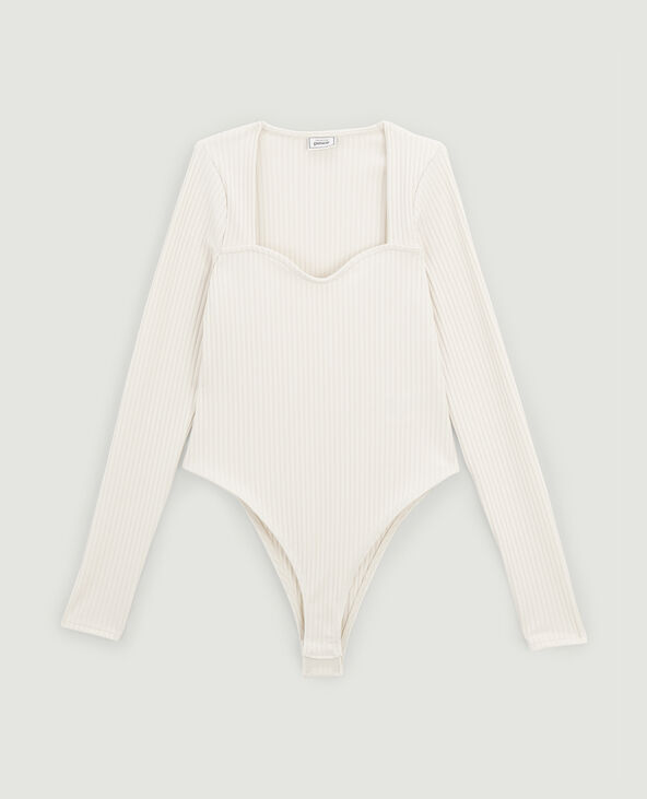 Body maille côtelée encolure cœur beige - Pimkie