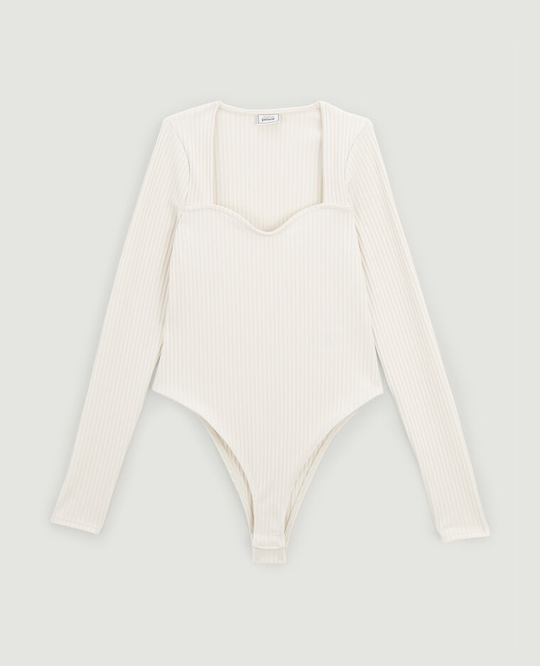 Body maille côtelée encolure cœur beige - Pimkie