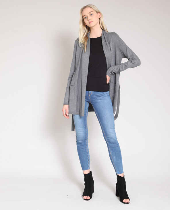 Gilet long à ceinture gris chiné - Pimkie