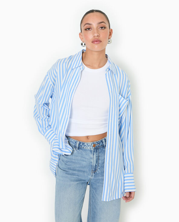 Chemise rayée oversize en tissu fluide bleu - Pimkie