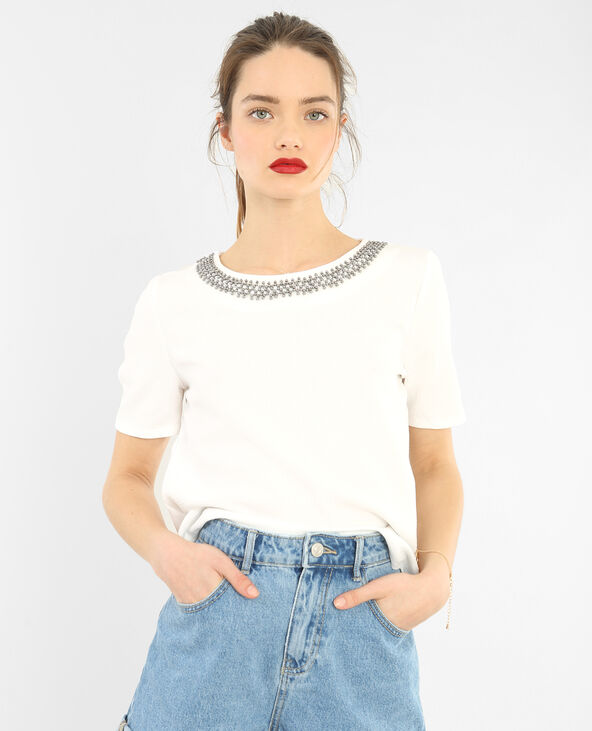 T-shirt col bijoux blanc - Pimkie