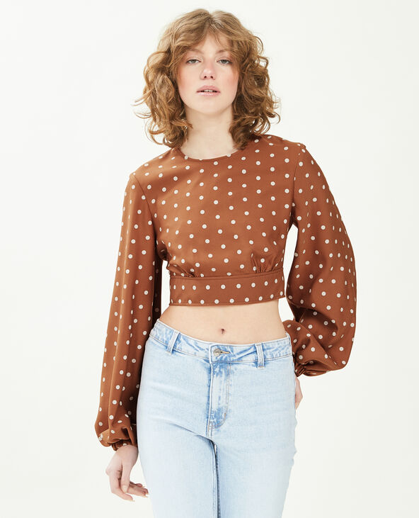 Blouse courte manches bouffantes camel - Pimkie
