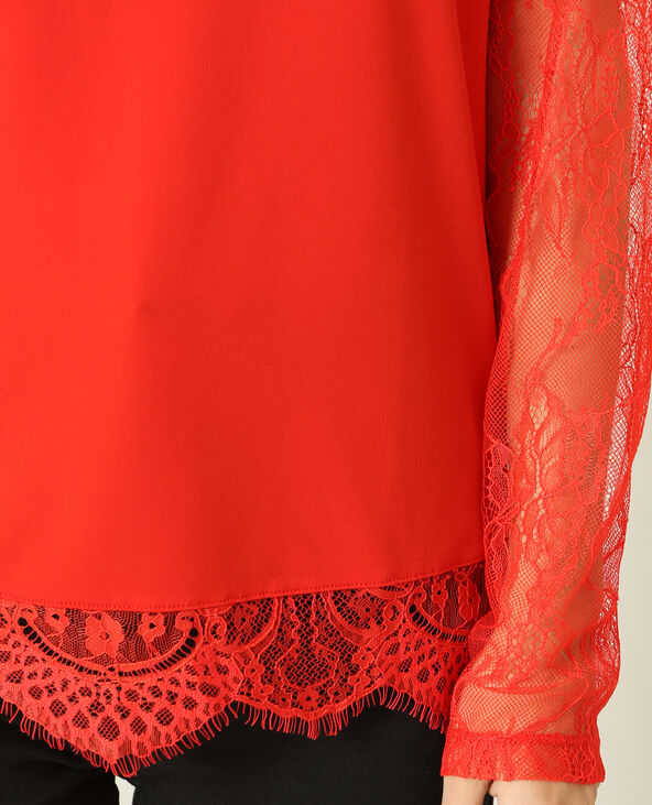 T-shirt en dentelle rouge - Pimkie