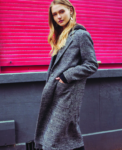 Manteau prince-de-galles noir - Pimkie