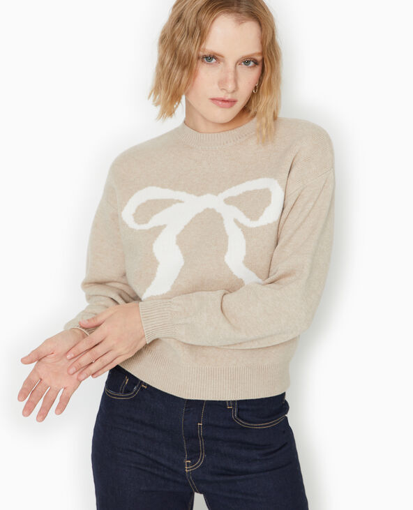 Pull en maille avec nœud devant beige - Pimkie