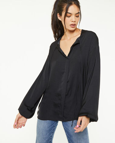 Blouse oversize avec liens à nouer noir - Pimkie