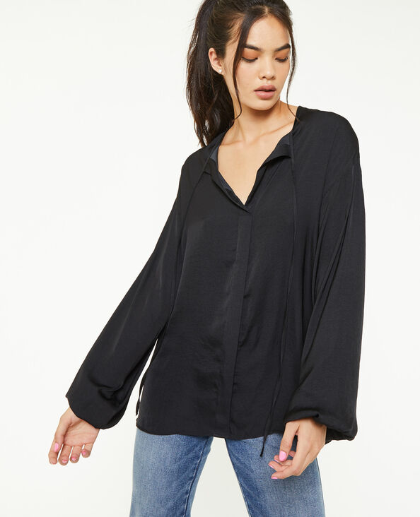 Blouse oversize avec liens à nouer noir - Pimkie