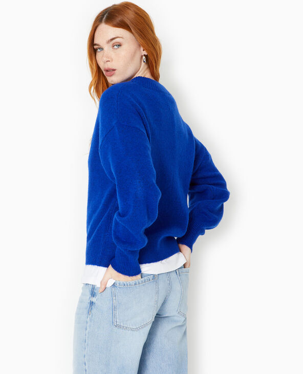Pull col V en maille bleu électrique - Pimkie