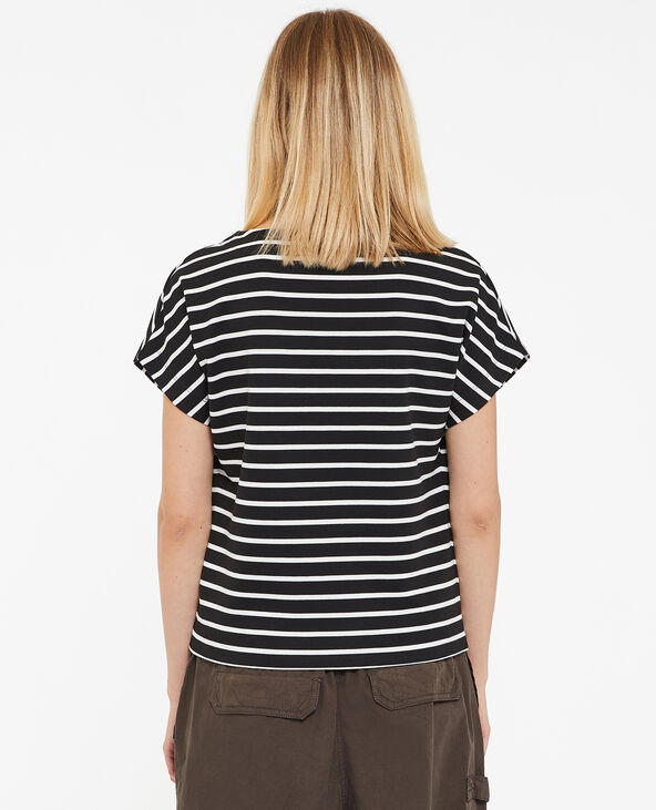 T-shirt blanc rayé avec grandes emmanchures noir - Pimkie