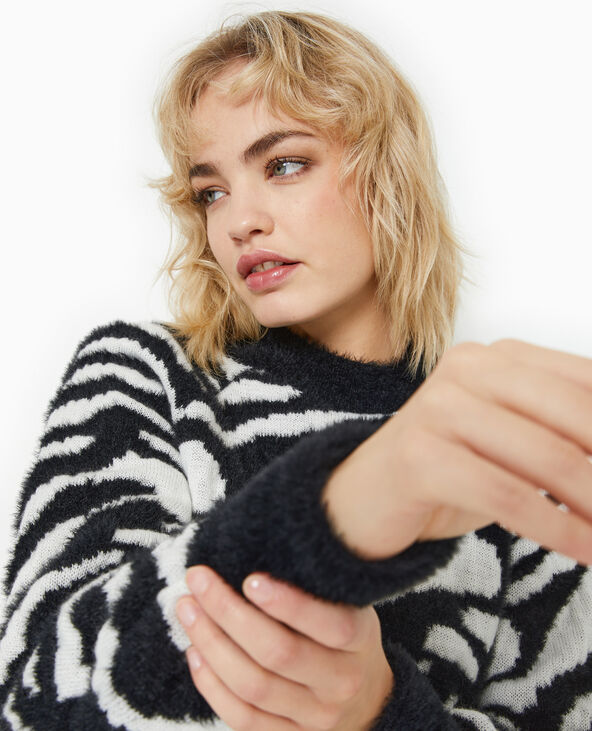 Pull en maille poilue motif zèbre noir - Pimkie