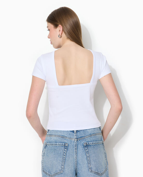T-shirt en maille côtelée dos dégagé blanc - Pimkie