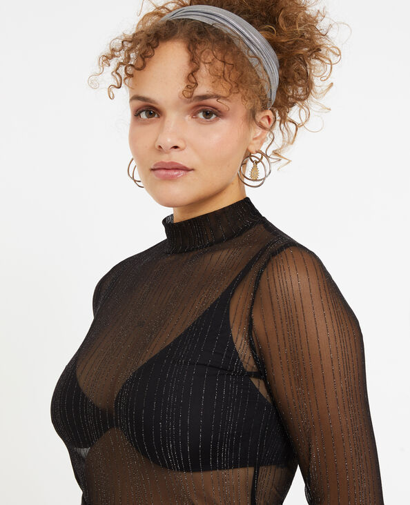 Top col montant avec lurex effet rayé gris foncé - Pimkie