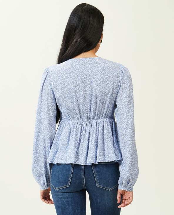 Blouse encolure V base volantée bleu - Pimkie