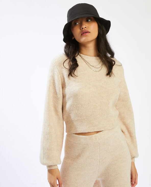Pull court noué beige chiné - Pimkie