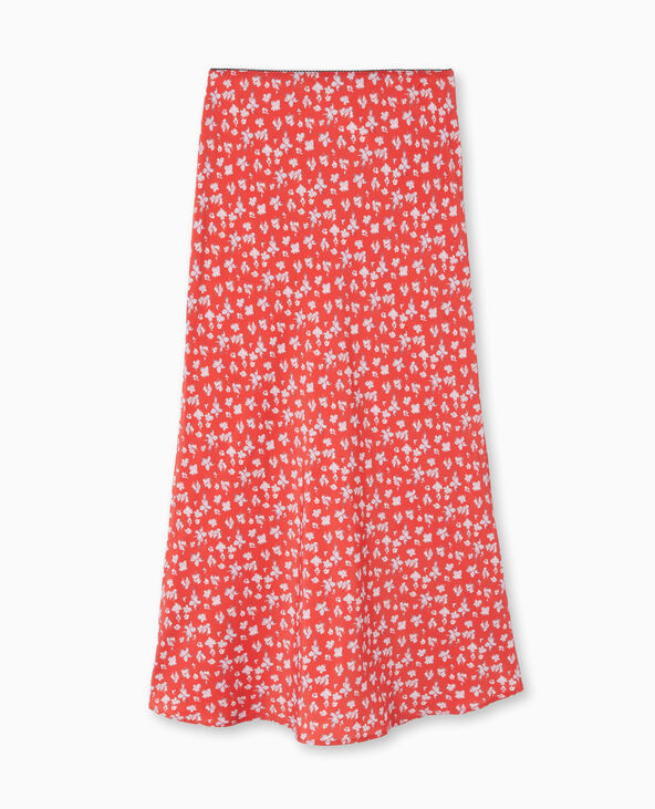 Jupe longue en tissu fluide motif fleurs rouge - Pimkie
