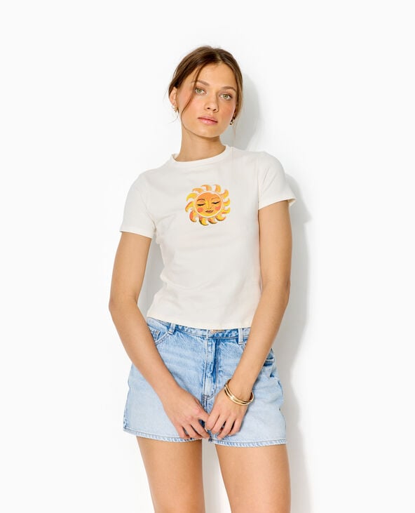 T-shirt manches courtes avec print devant blanc - Pimkie