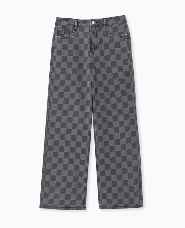 Jean baggy taille haute motif damiers gris - Pimkie