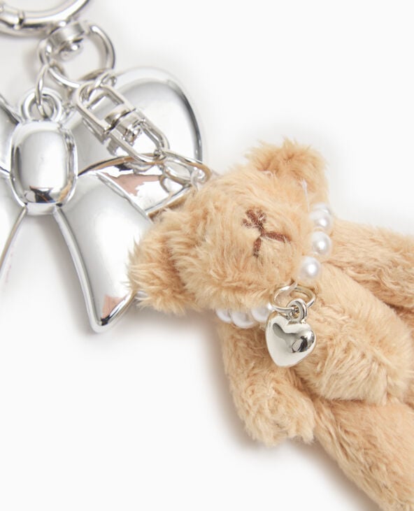 Porte-clé avec mini-peluche et nœud métal argenté - Pimkie