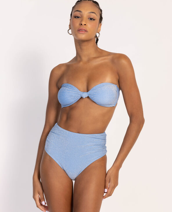 Bas de maillot culotte haute avec fronces bleu clair - Pimkie