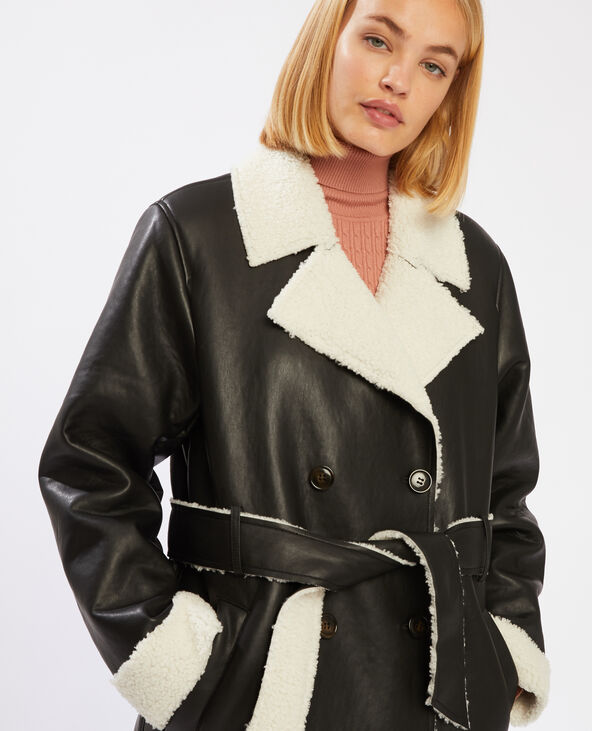Manteau simili cuir doublé noir - Pimkie