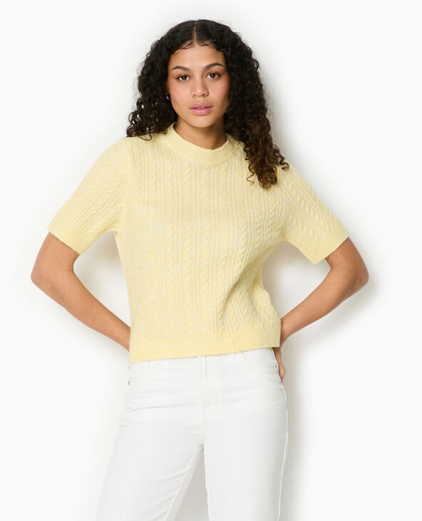 Pull manches courtes maille torsadée jaune - Pimkie