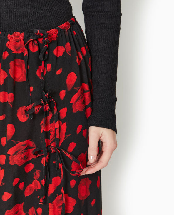 Jupe longue avec nouettes motif roses noir - Pimkie
