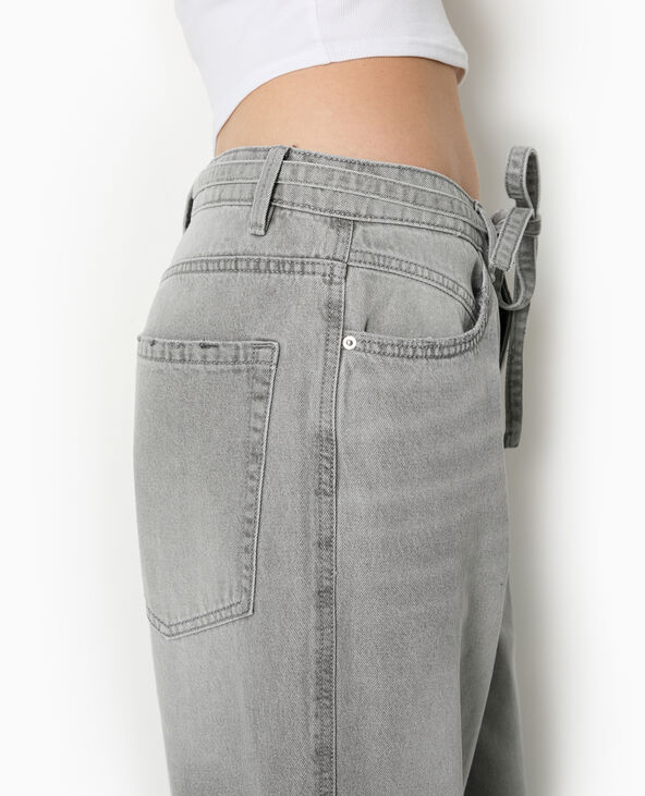Jean baggy taille basse avec ceinture à nouer gris clair - Pimkie