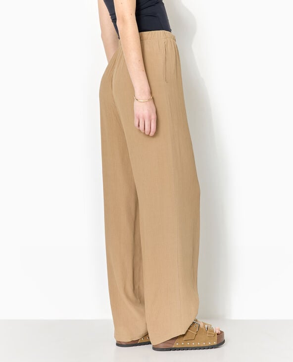 Pantalon palazzo aspect froissé taille élastiquée marron - Pimkie