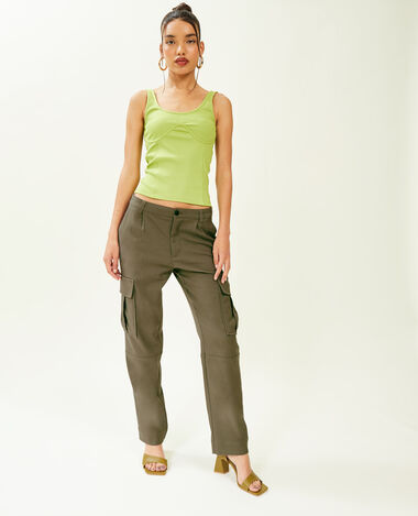 Pantalon cargo uni vert kaki - Pimkie