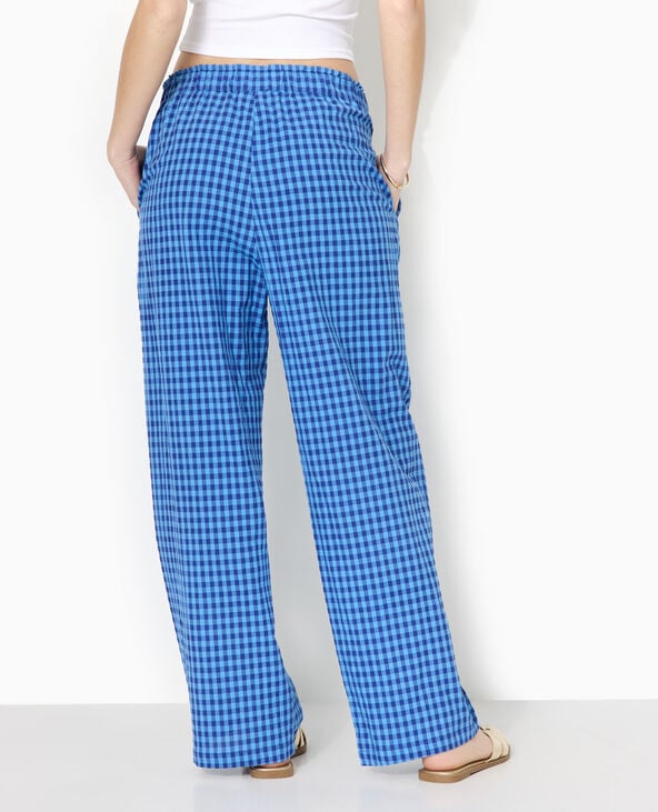 Pantalon large motif vichy bleu - Pimkie
