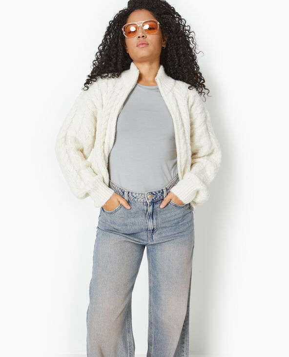 Gilet zippé en maille torsadée blanc - Pimkie