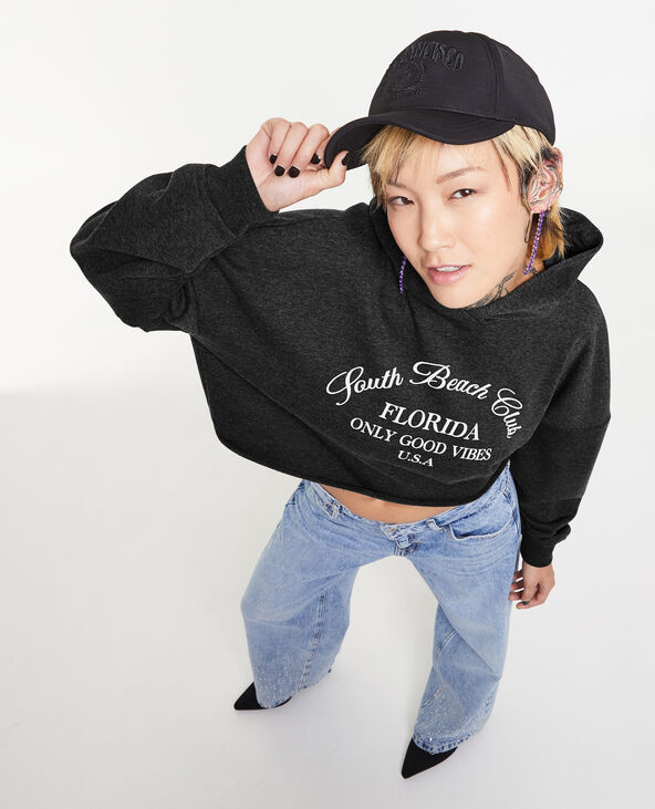 Sweat cropped avec capuche gris foncé - Pimkie