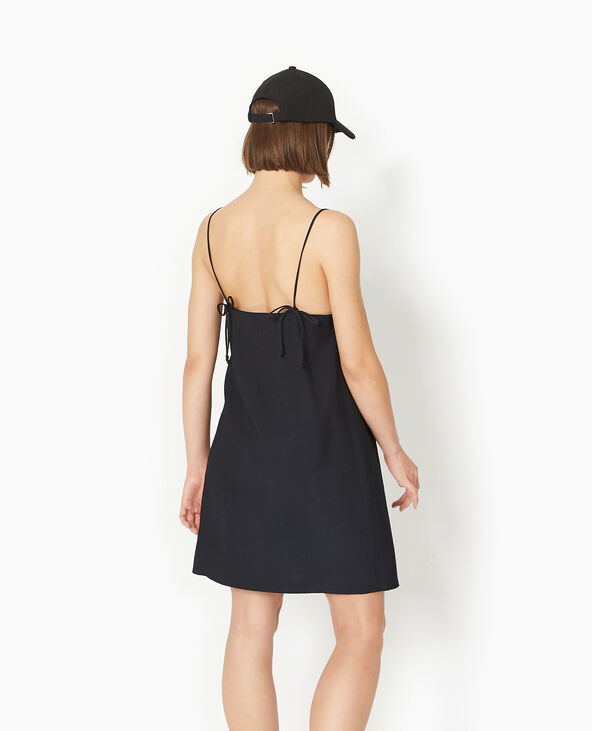 Robe courte avec bretelles à nouer noir - Pimkie