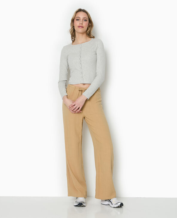 Pantalon large et droit avec taille élastiquée camel - Pimkie