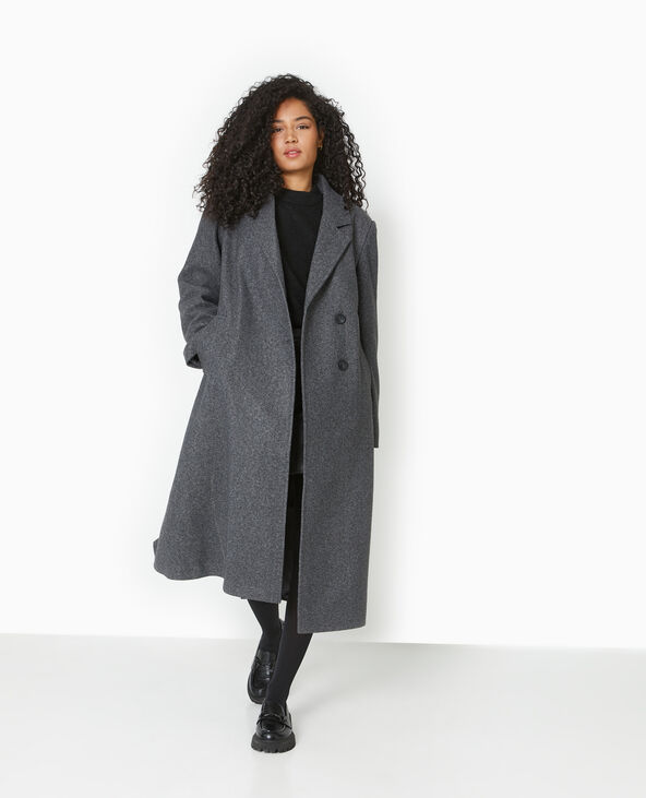 Manteau long effet drap de laine gris foncé - Pimkie