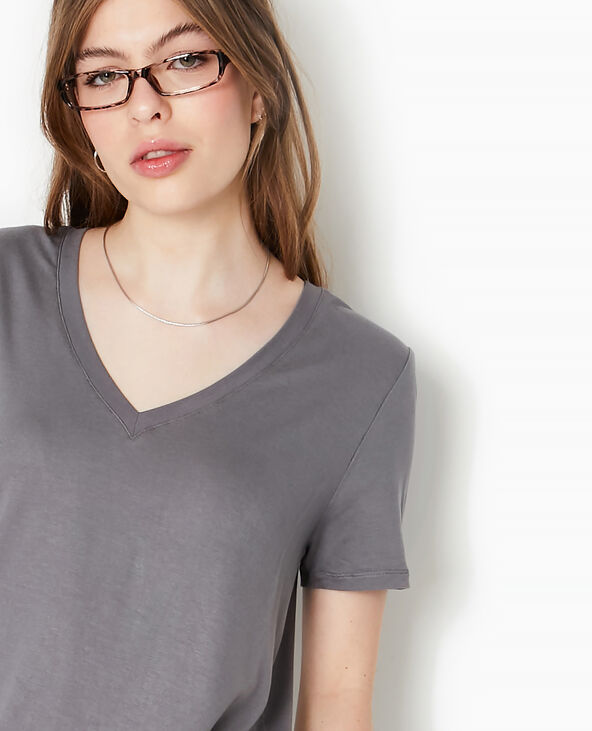 T-shirt ample col V avec viscose gris foncé - Pimkie