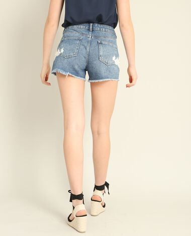 Short en jean brodé bleu - Pimkie