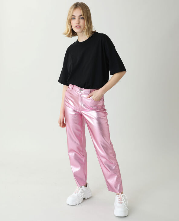 Pantalon droit en cuir synthétique rose - Pimkie