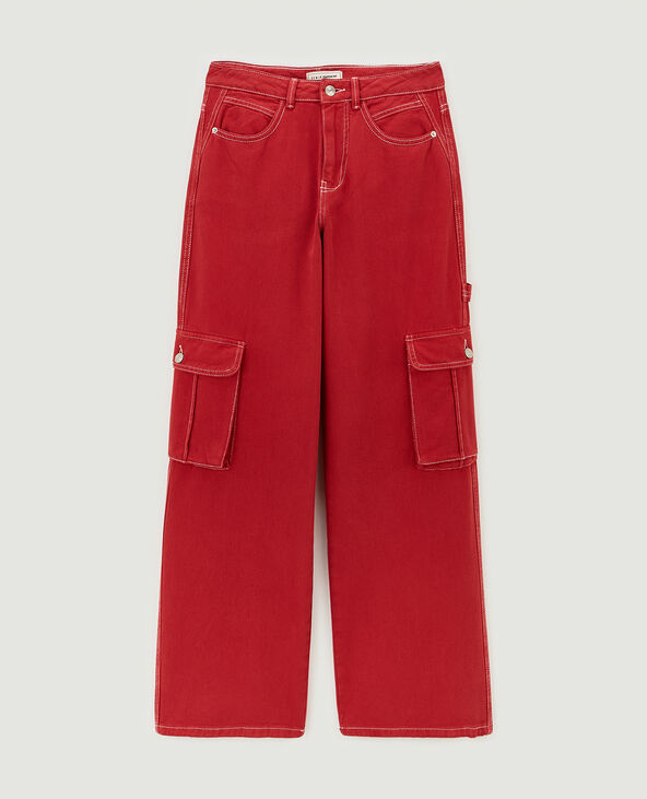 Pantalon cargo droit rouge - Pimkie